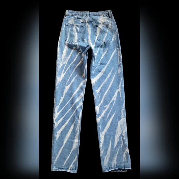 Lioness Tie-Dye Split Hem High Rise Straight Leg Jeans Size 2 Tall 100% Cotton - Picture 6 of 10